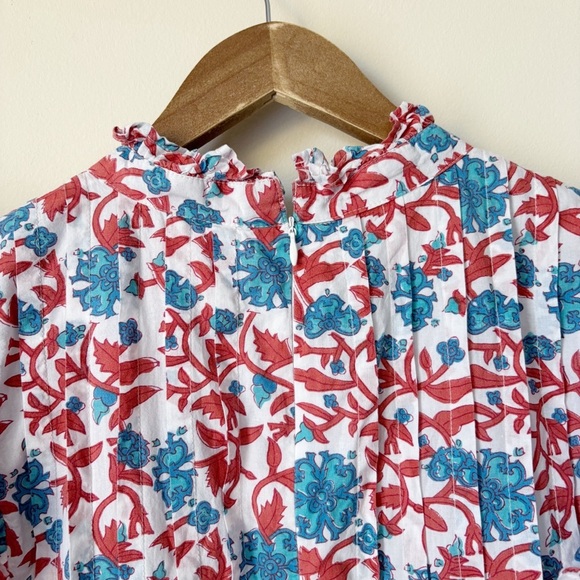 Victoria Dunn Jasmine Pintuck Dress Medium Blue Red - Picture 4 of 7